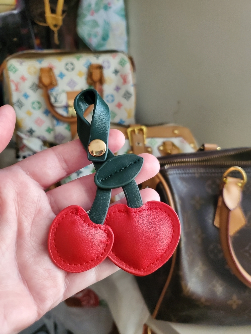 💎$3 WITH BUNDLE💎 PU Leather Light Red Cherries Bag Charm - Picture 6 of 9